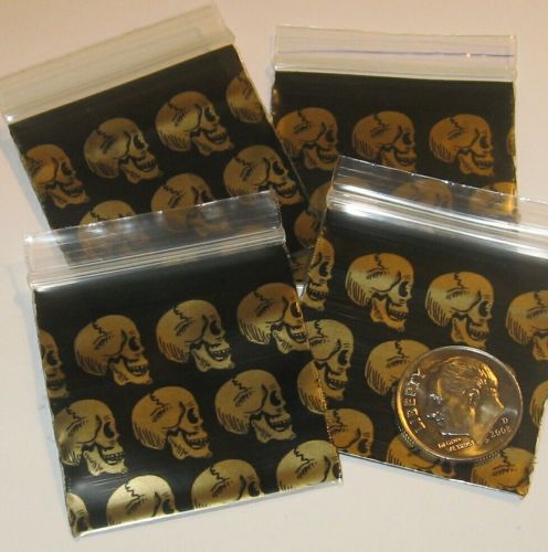 1000 Golden Skulls 1.5 x 1.5 in. mini ziplock bags  1515 Apple  baggies