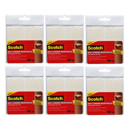 3M Scotch Box Corner Reinforcement Squares, 4 x 4, Clear, Pack of 144