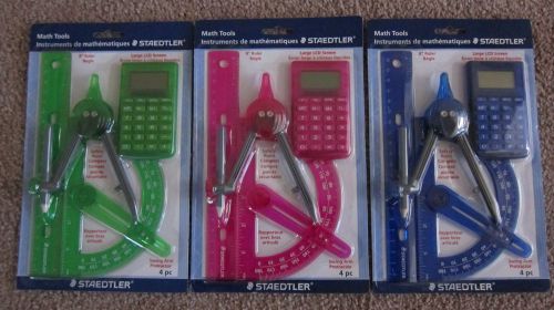 3 staedtler math tool sets, 4/set - green, pink, &amp; blue for sale