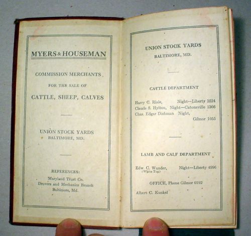 Live Stock Merchants Myers &amp; Houseman Baltimore NJ Union Stock Yards Book WWII