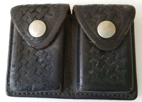 Vintage S&amp;W Black Leather Dual Magazine / Clip Case / Holster #B61W Weave