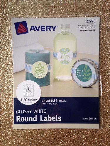 Avery | Glossy White Round Labels | 27 Labels | 2  1/2 ” Diameter | Template 22926