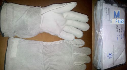 NEW 6 PAIR BUNDLE M-851 COWHIDE LEATHER MECHANIC WELDING GLOVES 14&#039;&#039; MED 6&#039;&#039;CUFF