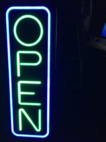 Lighted Blue And Green Open Sign Made By Fallon 26&#034; X 10&#034; X 1.5&#034; Also Flashing