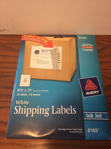 Avery 8165 Inkjet Labels, Full Sheet, Permanent, 8-1/2&#034;x11&#034;, 25/PK, White