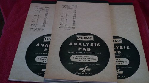 3  National Analysis Pads 8 Columns 8 1/2  X 14 Eyeease Paper 50 Sheets 45-108  NOS