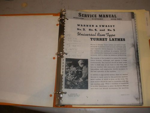 Warner &amp; Swasey Number 3, 4, 5 Turret Lathe Service Manual