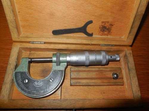 Helios 0&#034; to 1&#034; Outside Micrometer with case and wrench. 8th,16th,32nd, &amp; 64th