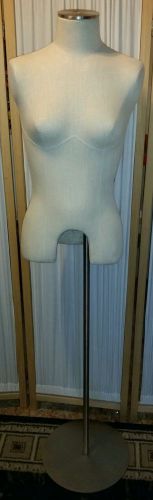Linen Cloth Covered Womens Upper Body Form Metal Stand Mannequin Display Medium