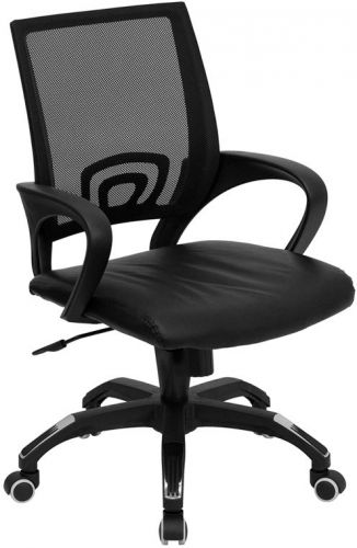 Mid-Back Black Mesh Computer Chair with Leather Seat (MF-CP-B176A01-BLACK-GG)