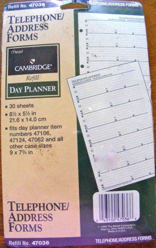 Day Planner TELEPHONE/ADDRESS REFILL NO. 47036