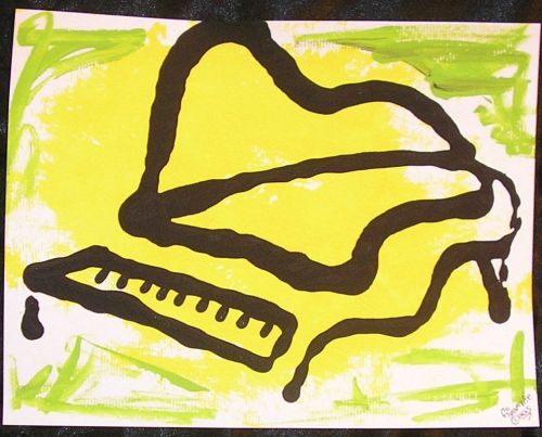 Beautiful Abstract Grand Piano Painting ORIGINAL SIGNED Bar Music Cafe Art