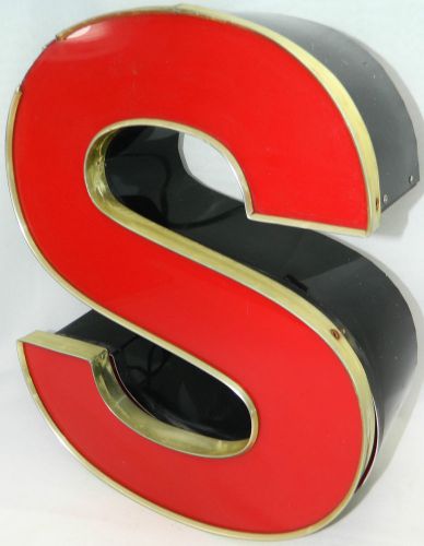 Large 17&#034; Tall Lighted Neon Red Black Sign Industrial Store Block Wall Letter S