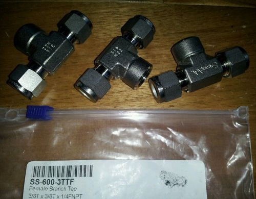 Swagelok ss-600-3ttf tee fitting lot of 3 for sale