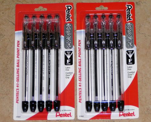 10 New Pentel RSVP Ballpoint Fine Line Black Ink Pens