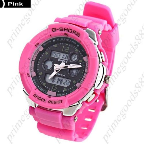 Dual Time Mode Digital Electronic Watch Wrist Watch Timepiece Unisex in Pink