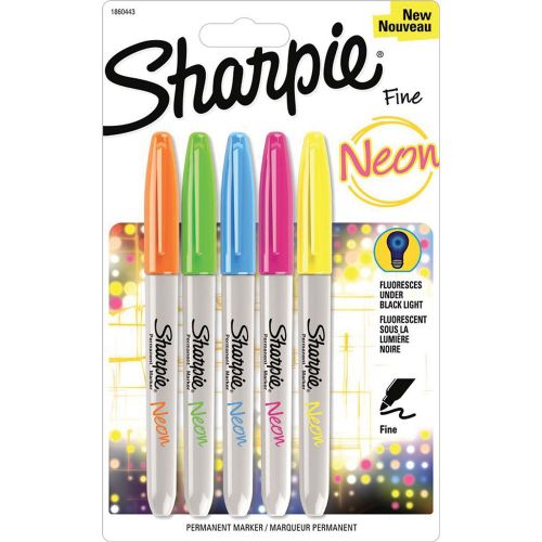 5-Pack Assorted Neon Colors Sharpie Neon Fine Point Permanent Markers, 5 Colore