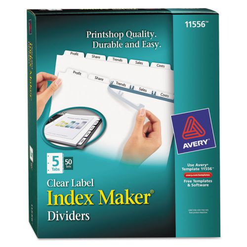 Index maker clear label punched divider, 5-tab, letter, white, 50 sets for sale