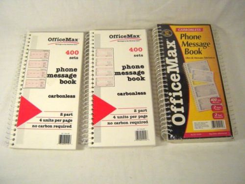 4X Phone Message Book 2 Part 400 Sets Carbonless OfficeMax Spiral Call Note Card