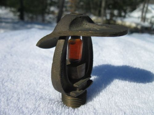 Vintage Grinnell Fire Sprinkler Head Brass Fire Helmet QUARTZOID Q-2 Red Globe