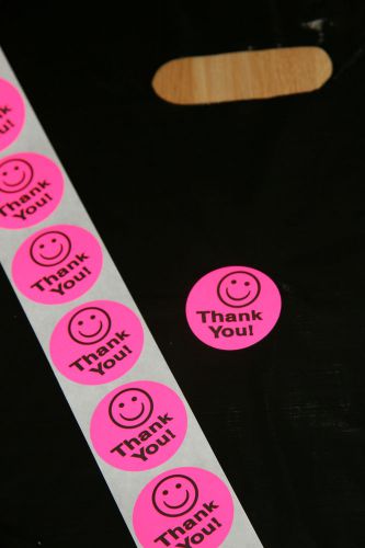 20 Hot Pink Smiley Thank You Stickers large 1.5 inch Round All FREE shipping