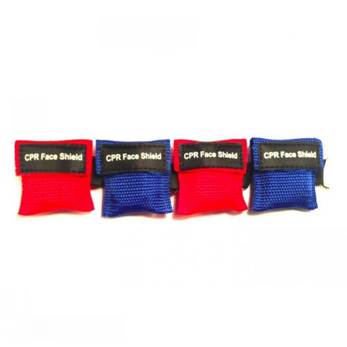 4 Red &amp; Blue Rescue Keychain CPR Face Shield Barrier Mini Pocket First Aid Mask