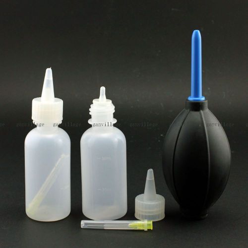 2 Needle Dispenser Bottle For Rosin Solder Flux Paste 50ml + 1 Rubber Air Blower