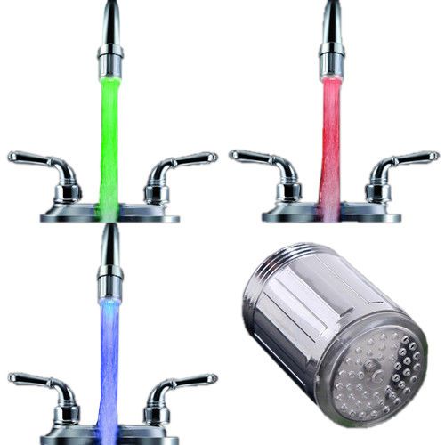 3 Colors Temperature Sensor LED Light Water Faucet Tap Kitchen Bathroom Shower
