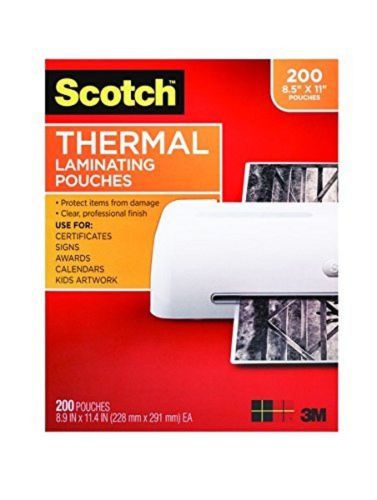 Scotch Thermal Laminating Pouches 8.9 x 11.4 Inches 3 mil, 200-Pack (TP3854-2...