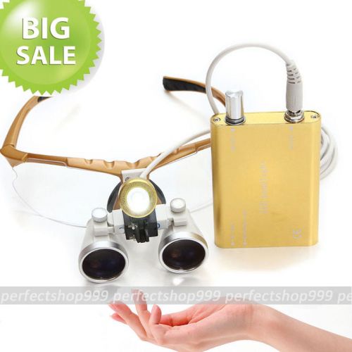 NEW Yellow Dentist Dental Surgical loupes 2.5X 320mm + LED Head Light Lamp