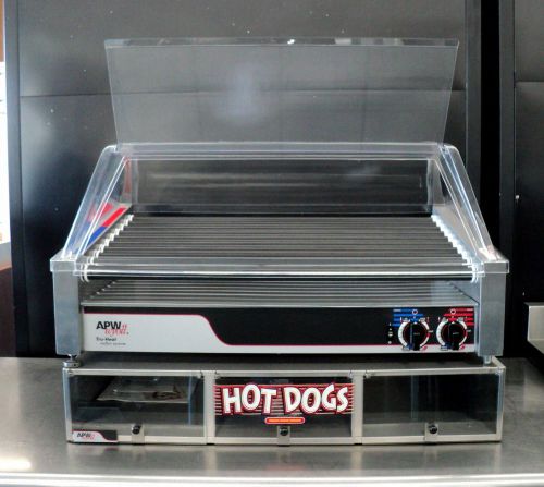 Apw wyott hot dog roller grill hrs-50s w/ guard &amp; hot dog bun cabinet hr-50 for sale