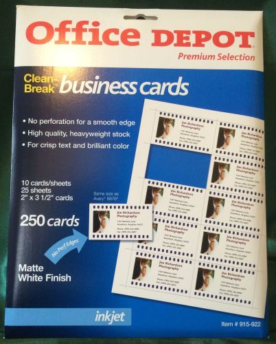 New in package Office Depot Clean-Break Inkjet 250 Business Cards; Matte Finish