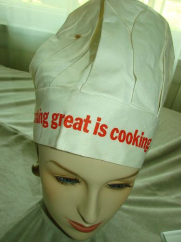 Vintage 60s  Cooks Hat Chef BBQ Tailgater NOS Cotton SOMETHING GREAT IS COOKING