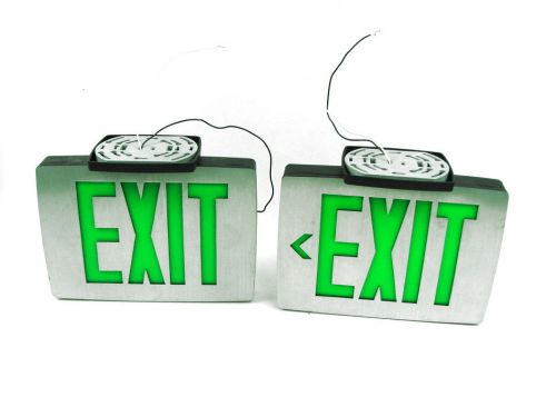 2 EXIT Signs Lighted LED Green &amp; Stainless Steel  110V Electric Only-NO BATTERY