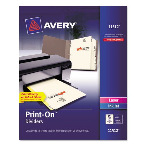 Print-On Dividers, 5-Tab, 3-Hole Punched, 8-1/2 x 11, Ivory, 1/Pack