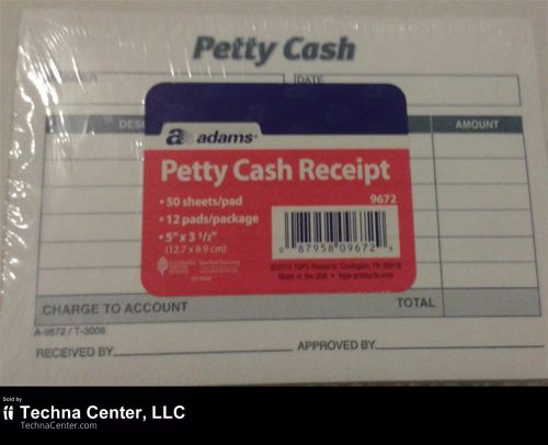 Adams Petty Cash Receipt Pads, 12 Pads/Package - 9672
