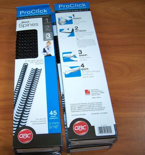 GBC Black 5/16&#034; Proclick Spines lot of 4 Packs (25 Pack) - Free Shipping
