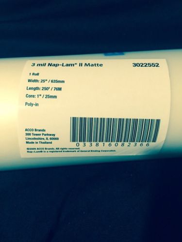 One Roll GBC 3.0 Mil  NAP-LAM II Matte 25&#034; x 250&#039; (1&#034; C) Core - 3022552 Poly-in