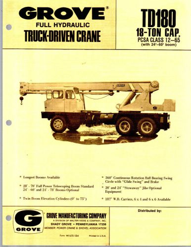 1970 GROVE TD180  18 TON CRANE BOOM CONSTRUCTION EQUIPMENT BROCHURE