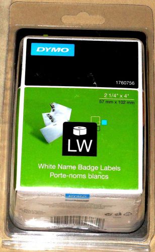 DYMO 1760756 LW White Name Badge Labels 250 labels, 2-1/4&#034; x 4&#034; New Free Ship