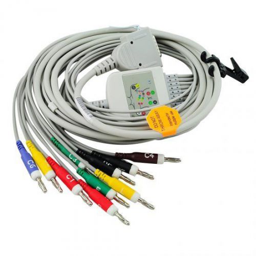 10 Lead Shielded ECG/EKG Cable AHA Banana 4.0 15 pins Connector EK10 For Burdick
