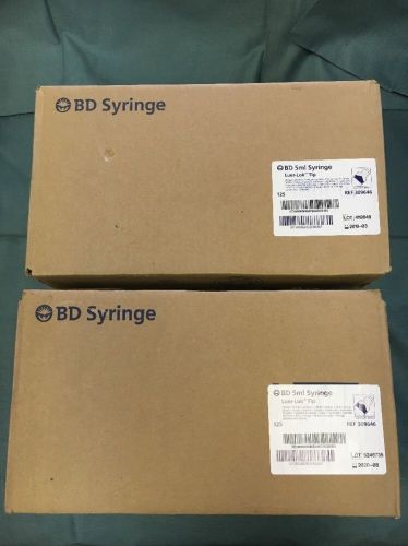 Bd 5ml syringe w/luer-lok tip box of 125 lot of 2 ref. 309646* for sale