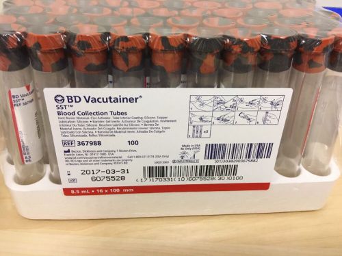 BD VACUTAINER 100 SST BLOOD COLLECTION TUBES 8.5mL 03-2017 REF 367988