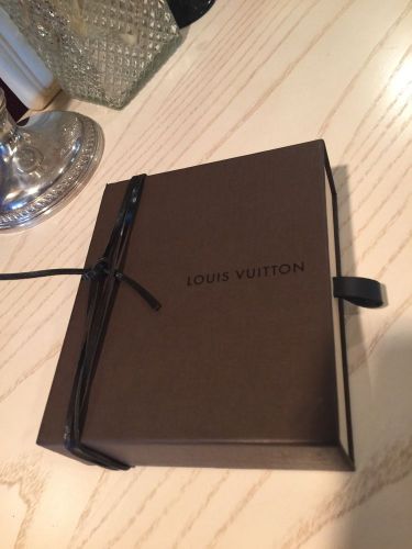Louis vuitton lv hard empty brown wallet box with tan dust cloth leather ribbon for sale