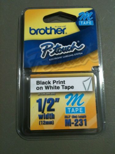 Brother P-touch 1/2&#034; Black Print On White Tape M-231 New