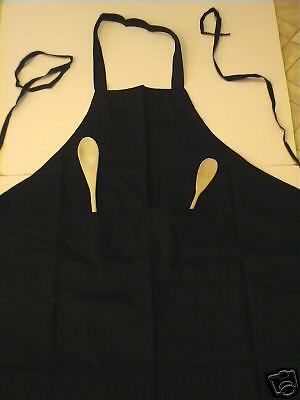 1 large black kitchen apron-restaurant craft chef bib 2 pockets-cotton-new for sale