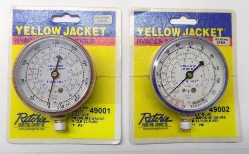Yellow jacket 49001 &amp; 49002 2-1/2&#034; r12/22/502 gauge combo (no manifold) for sale