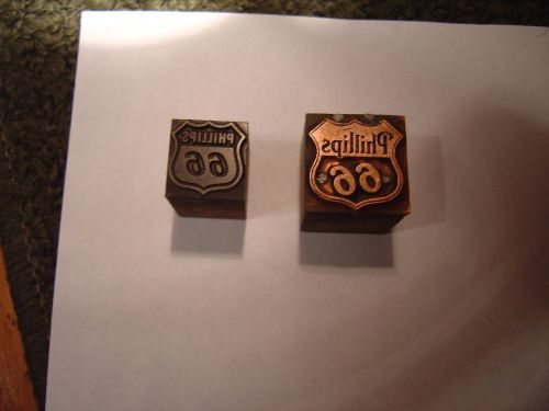 Lot of 2 Vintage Wood Metal Printer Blocks - Phillips 66 - Advertising - Stamp