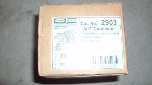 BOX OF 25 3/4 EMT COMPRESSION CONNECTORS STEEL HUBBELL RACO CAT. 2903