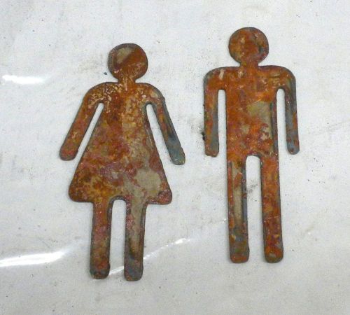 Lot of 2 Man Woman Restroom Male Female 3 inch Shape Rusty Metal Vintage Craft